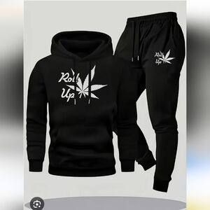 Black Graphic Hoodie And Sweat Pants Set